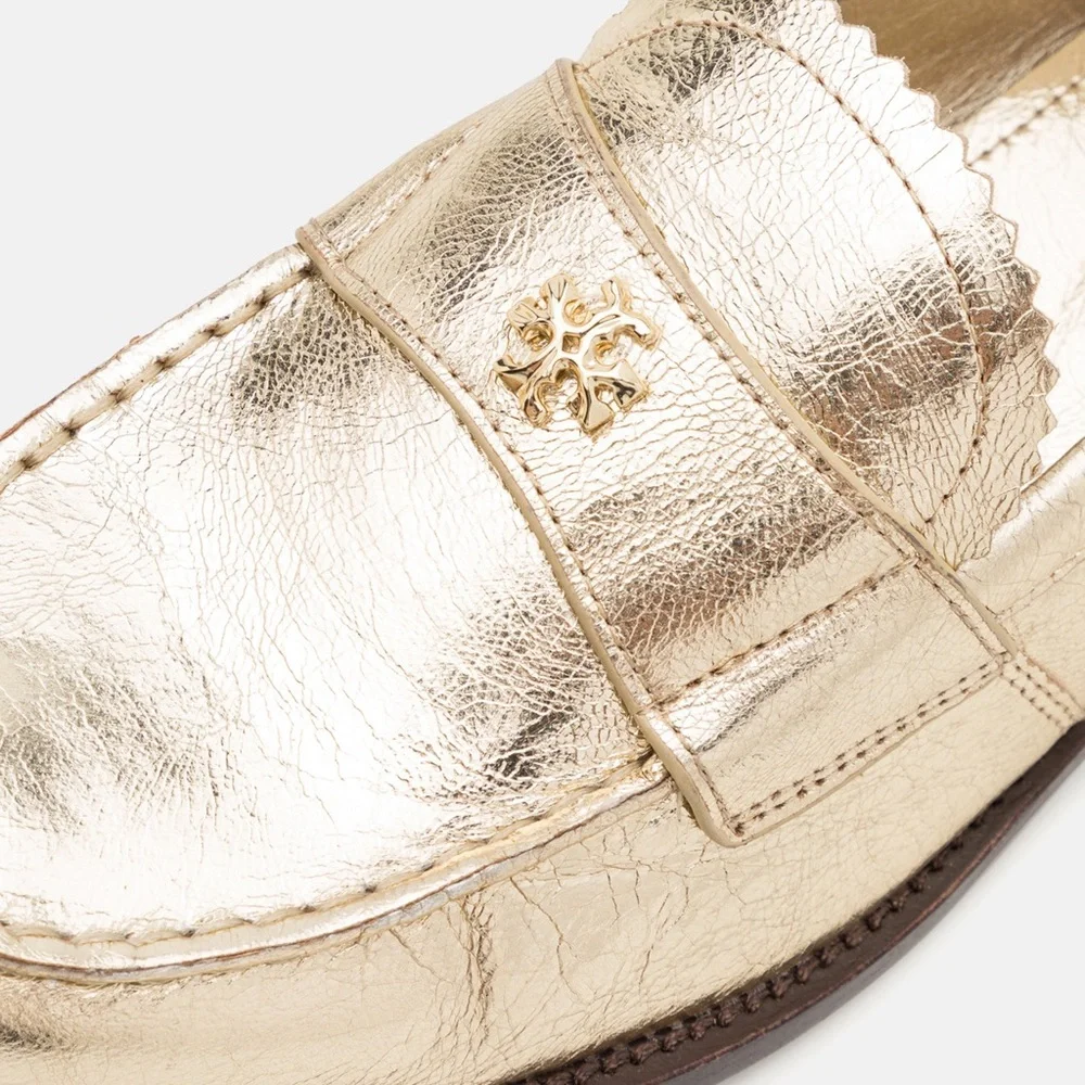 NWT Tory Burch Women’s Metallic Gold Classic Loafers, Color Spark Gold Platinum - Picture 15 of 16